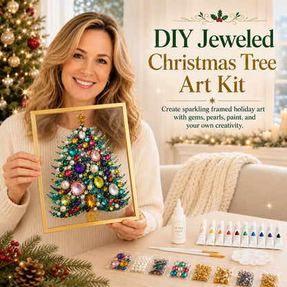 🔥 LAST DAY 49% OFF – 🎄 DIY Jeweled Christmas Tree Art Kit | Colorful Gems, Pearls, Paints & Gold-Tone Floating Display Frame 💎✨(📦Buy 2 Free Shipping)
