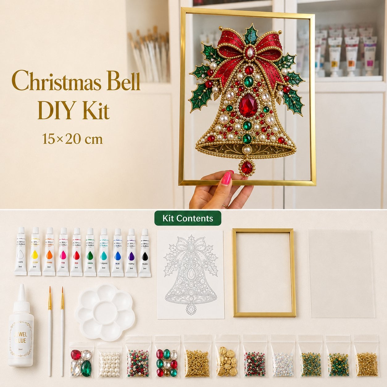 🔥 LAST DAY 49% OFF – 🎄 DIY Jeweled Christmas Tree Art Kit | Colorful Gems, Pearls, Paints & Gold-Tone Floating Display Frame 💎✨(📦Buy 2 Free Shipping)
