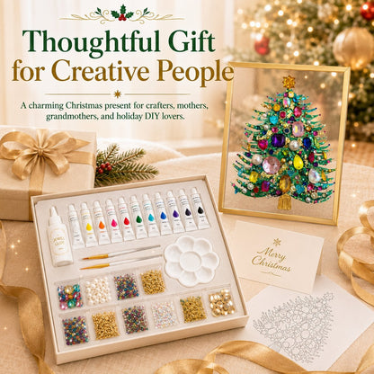 🔥 LAST DAY 49% OFF – 🎄 DIY Jeweled Christmas Tree Art Kit | Colorful Gems, Pearls, Paints & Gold-Tone Floating Display Frame 💎✨(📦Buy 2 Free Shipping)