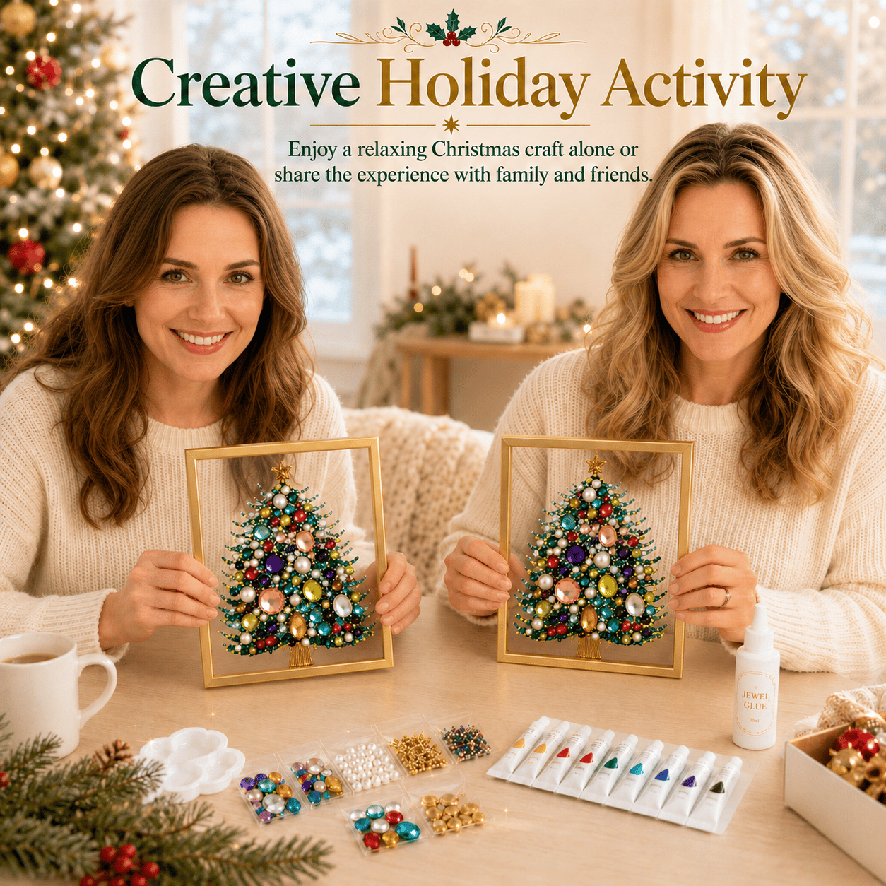 🔥 LAST DAY 49% OFF – 🎄 DIY Jeweled Christmas Tree Art Kit | Colorful Gems, Pearls, Paints & Gold-Tone Floating Display Frame 💎✨(📦Buy 2 Free Shipping)