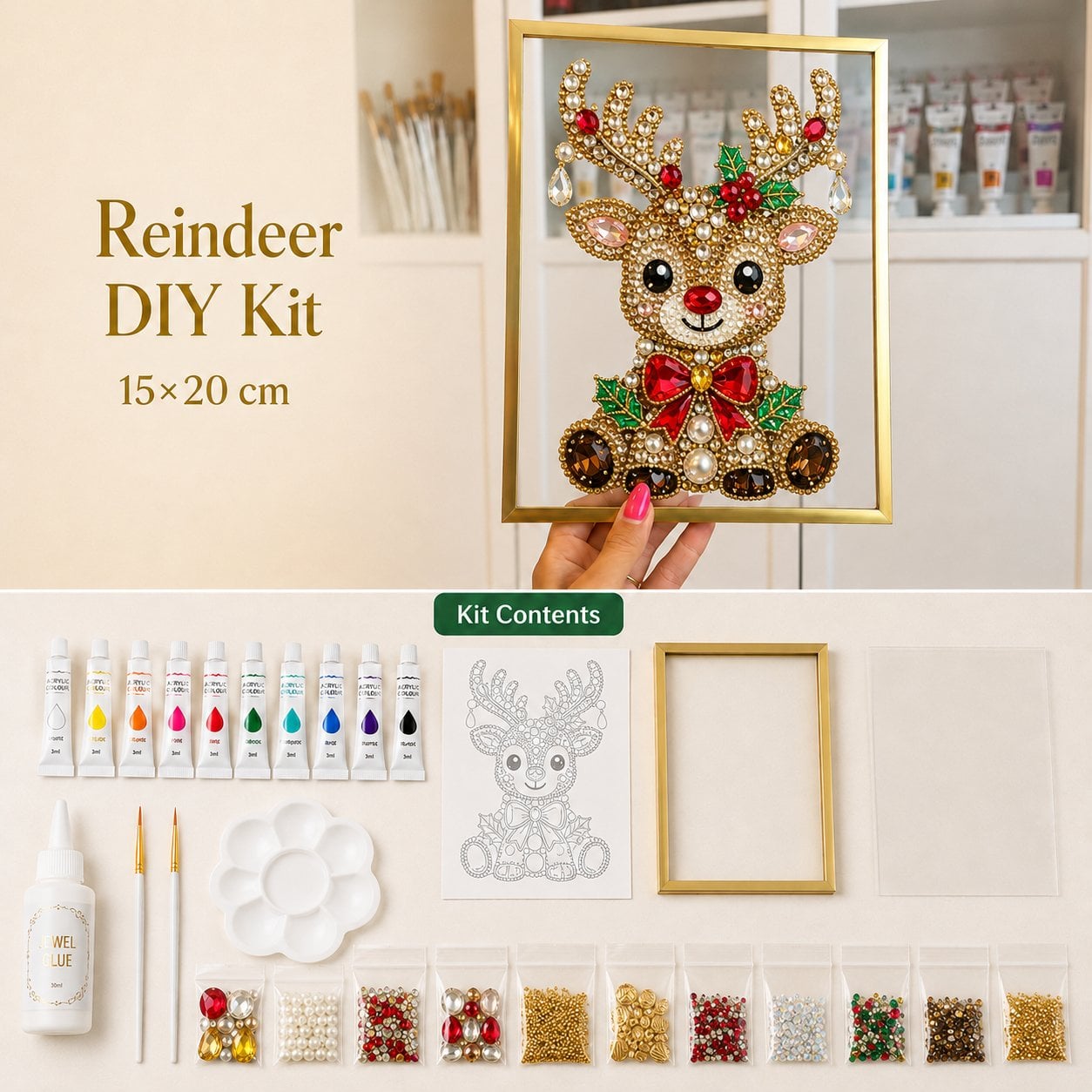 🔥 LAST DAY 49% OFF – 🎄 DIY Jeweled Christmas Tree Art Kit | Colorful Gems, Pearls, Paints & Gold-Tone Floating Display Frame 💎✨(📦Buy 2 Free Shipping)