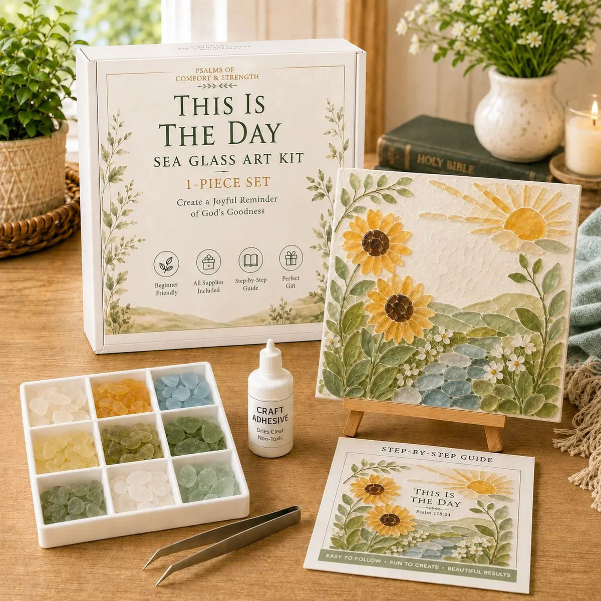 💥 LAST DAY 49% OFF - ✝️ Psalms of Comfort & Strength Sea Glass Art Kit