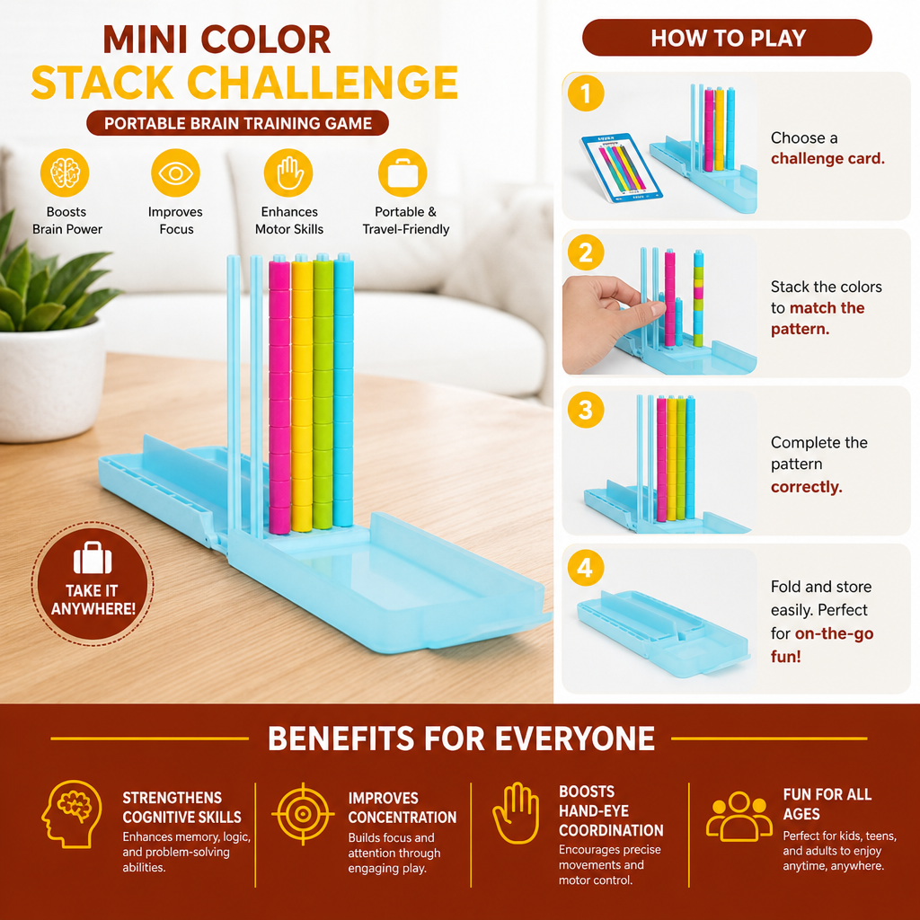 🔥LAST DAY 49% Off Last Day - Mini Color Stack Challenge – Portable Brain Training Game(📦Buy 2 Free Shipping)