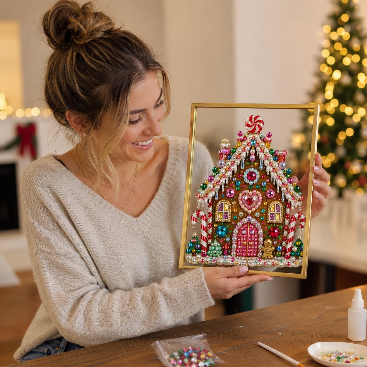 🔥 LAST DAY 49% OFF – 🎄 DIY Jeweled Christmas Tree Art Kit | Colorful Gems, Pearls, Paints & Gold-Tone Floating Display Frame 💎✨(📦Buy 2 Free Shipping)