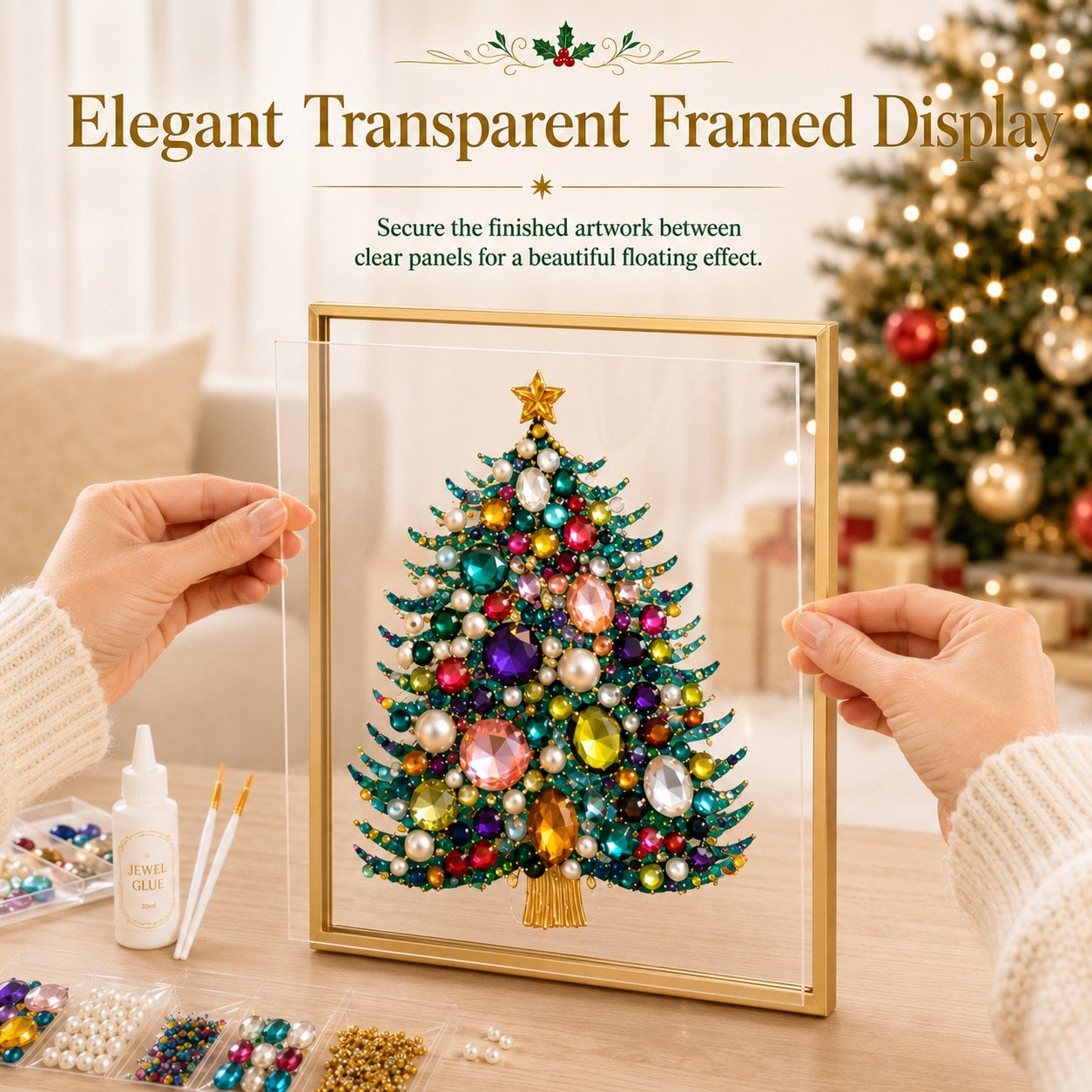 🔥 LAST DAY 49% OFF – 🎄 DIY Jeweled Christmas Tree Art Kit | Colorful Gems, Pearls, Paints & Gold-Tone Floating Display Frame 💎✨(📦Buy 2 Free Shipping)