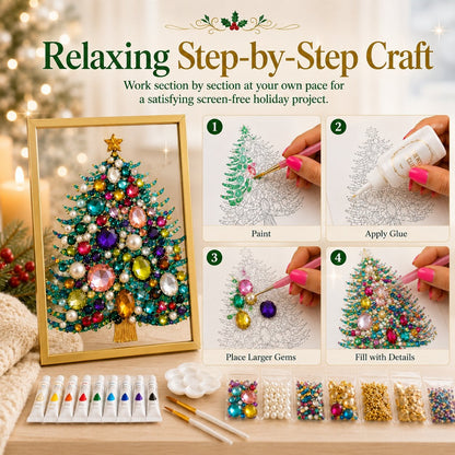 🔥 LAST DAY 49% OFF – 🎄 DIY Jeweled Christmas Tree Art Kit | Colorful Gems, Pearls, Paints & Gold-Tone Floating Display Frame 💎✨(📦Buy 2 Free Shipping)