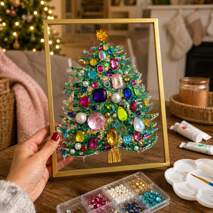 🔥 LAST DAY 49% OFF – 🎄 DIY Jeweled Christmas Tree Art Kit | Colorful Gems, Pearls, Paints & Gold-Tone Floating Display Frame 💎✨(📦Buy 2 Free Shipping)