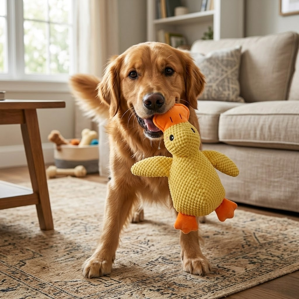 Interactive Squeaky Plush Duck Pet Toy